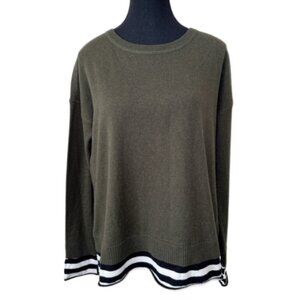 Lisa Todd Womens Small Cashmere Crew Neck Striped Dark Green Sweater